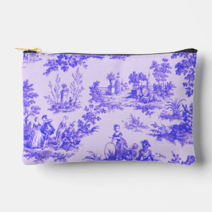 French toile de jouy blue and white elegant accessory pouch