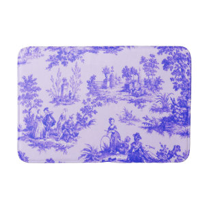 French toile de jouy blue and white elegant bath mat