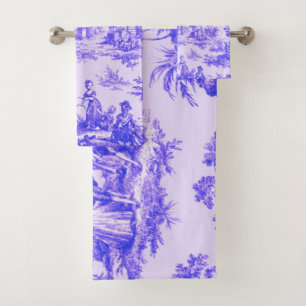 French toile de jouy blue and white elegant bath towel set