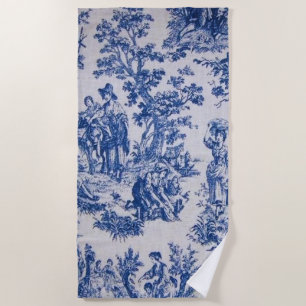 French toile de jouy blue and white elegant beach towel
