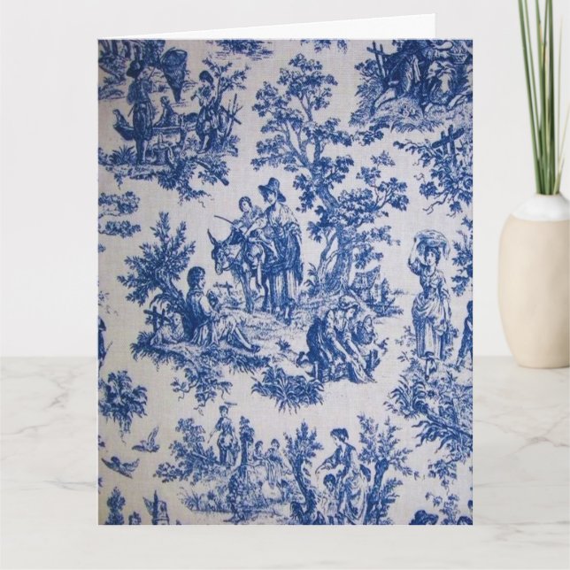 French toile de jouy blue and white elegant card (Front)