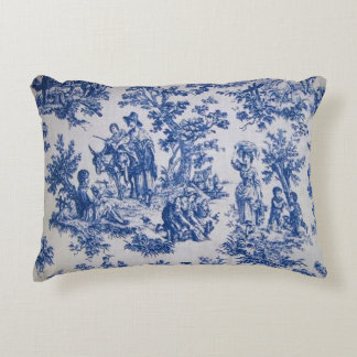 French toile de jouy blue and white elegant decorative cushion