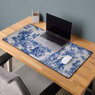 French toile de jouy blue and white elegant desk mat