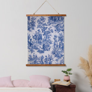 French toile de jouy blue and white elegant hanging tapestry