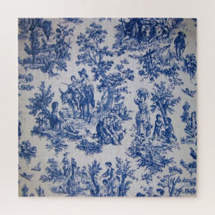 French toile de jouy blue and white elegant jigsaw puzzle
