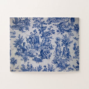 French toile de jouy blue and white elegant jigsaw puzzle