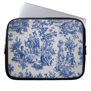 French toile de jouy blue and white elegant laptop sleeve
