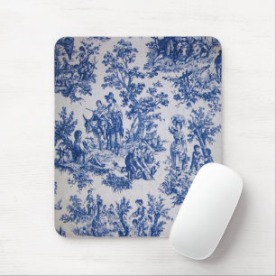 French toile de jouy blue and white elegant mouse pad