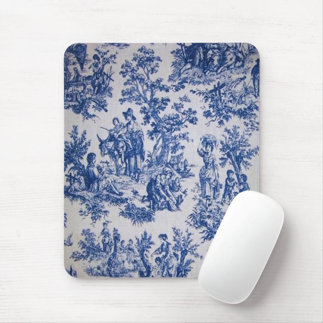 French toile de jouy blue and white elegant mouse pad (With Mouse)