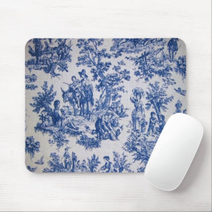French toile de jouy blue and white elegant mouse pad