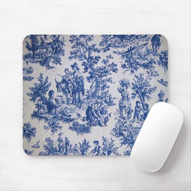 French toile de jouy blue and white elegant mouse pad (With Mouse)