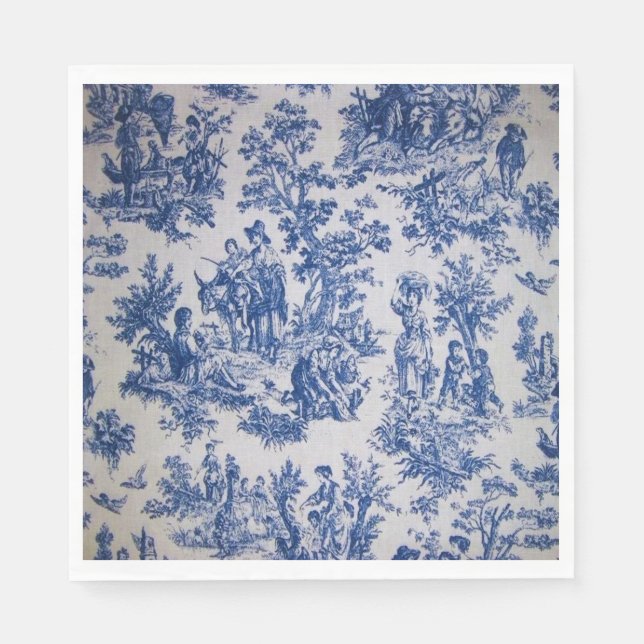 French toile de jouy blue and white elegant napkin (Front)