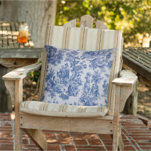 French toile de jouy blue and white elegant patio cushion