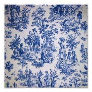 French toile de jouy blue and white elegant photo print