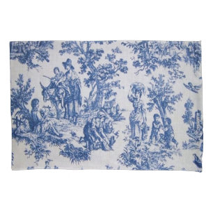 French toile de jouy blue and white elegant pillowcase