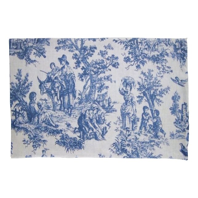 French toile de jouy blue and white elegant pillowcase (Front)