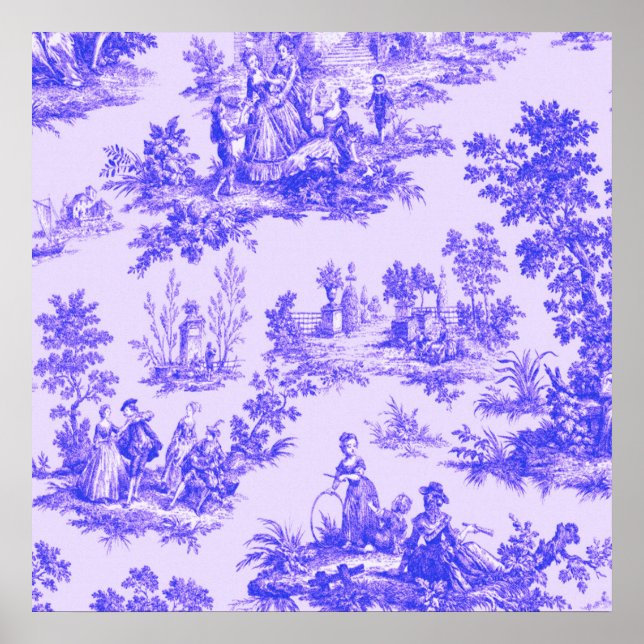French toile de jouy blue and white elegant poster (Front)