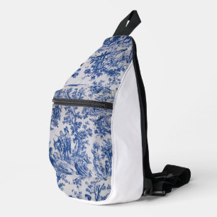 French toile de jouy blue and white elegant sling bag