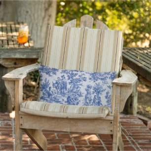 French toile de jouy blue and white patio outdoor lumbar cushion