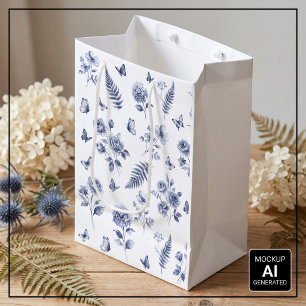 French Toile de jouy blue pattern Chinoseirie Medium Gift Bag