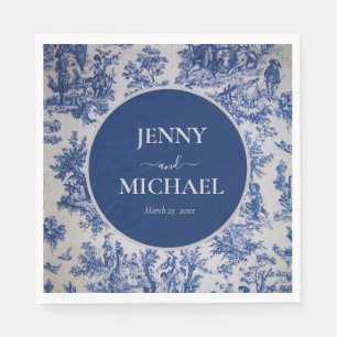 French Toile de Jouy Blue White Elegant Wedding  Napkin