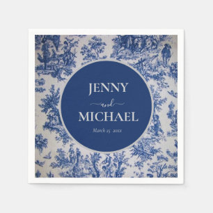 French Toile de Jouy Blue White Elegant Wedding Napkin