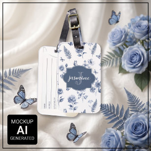 French Toile de jouy Monogram Name Chinoseirie Luggage Tag