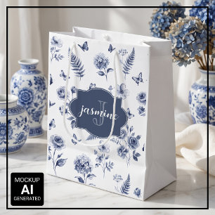 French Toile de jouy Monogram Name Chinoseirie Medium Gift Bag