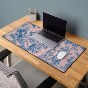 French toile de jouy pink and blue elegant desk mat