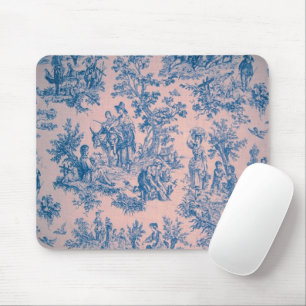 French toile de jouy pink and blue elegant mouse pad