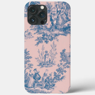 French toile de jouy pink and white elegant iPhone 13 pro max case