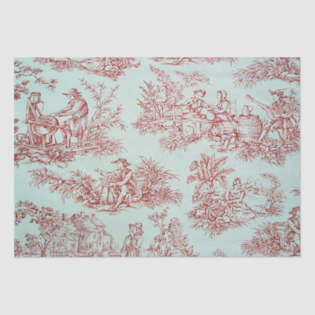 French toile de jouy red and white decoupage tissue paper (Front)