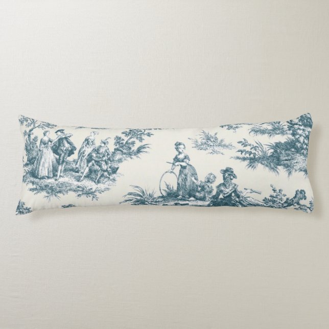 French toile de jouy sage green elegant body cushion (Front)
