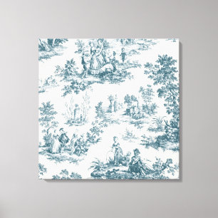 French toile de jouy sage green elegant canvas print