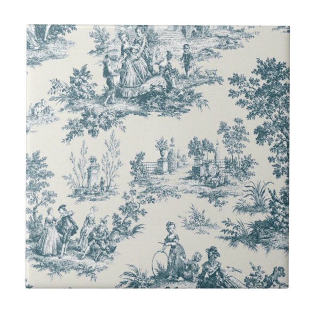 French toile de jouy sage green elegant ceramic tile (Front)