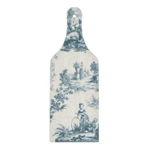 French toile de jouy sage green elegant glass cutting board