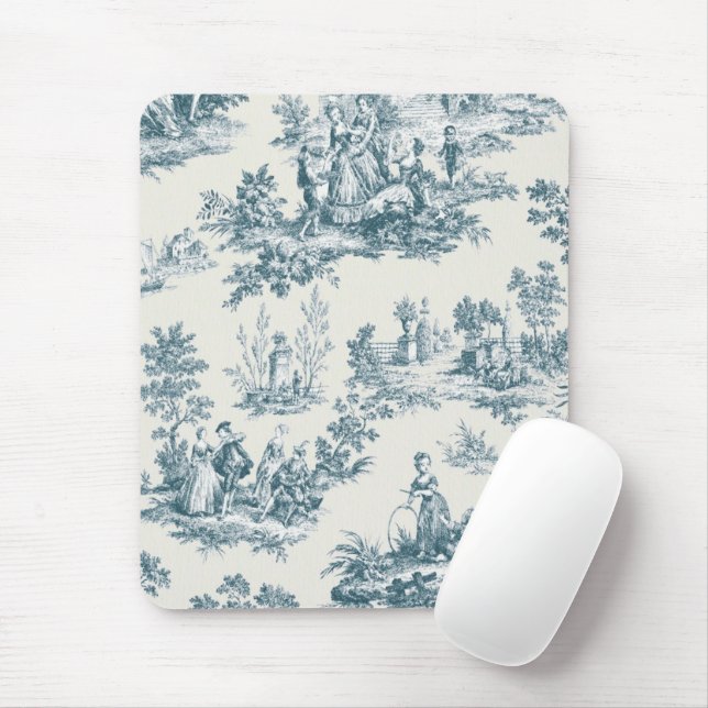 French toile de jouy sage green elegant mouse pad (With Mouse)