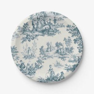 French toile de jouy sage green elegant paper plate