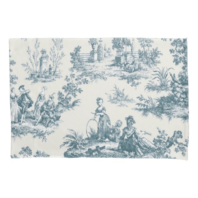 French toile de jouy sage green elegant pillowcase (Front)