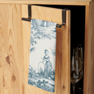 French toile de jouy sage green elegant tea towel