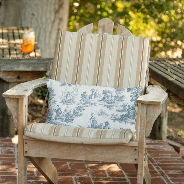 French toile de jouy sage green patio outdoor lumbar cushion (Chair)