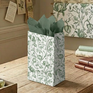 French Toile de Jouy Sage Green Vintage Floral Small Gift Bag