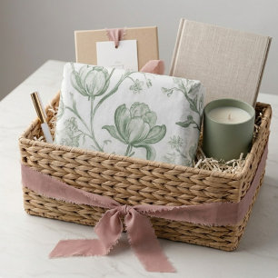 French Toile de Jouy Sage Green Vintage Floral Tissue Paper