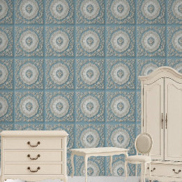 French Toile De Jouy Vintage European Blue Country Wallpaper