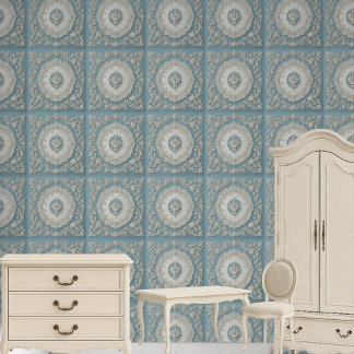 French Toile De Jouy Vintage European Blue Country Wallpaper
