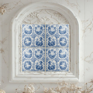 French Toile De Juoy Pastoral Rustic Country Blue Ceramic Tile