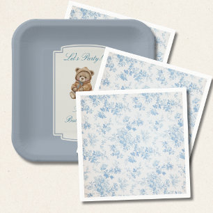 French Toile Dusty Blue Floral Baby Shower Napkin