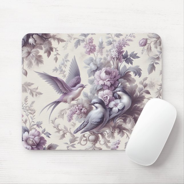 French Toile Fleurie Birds Mouse Pad (With Mouse)