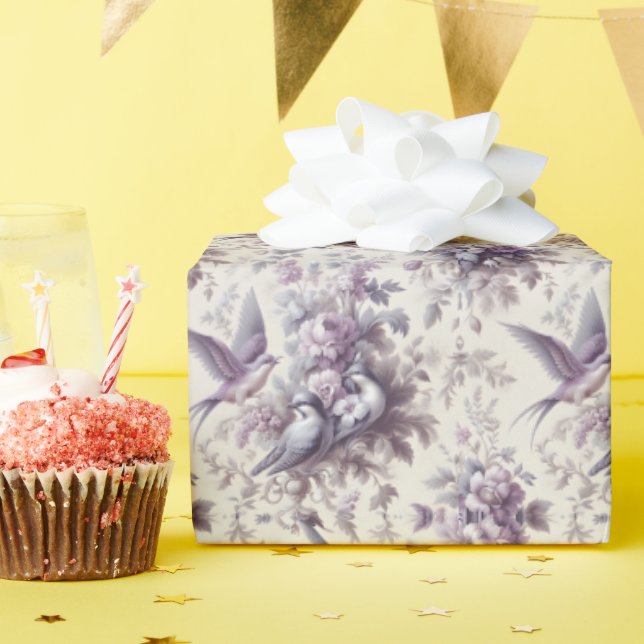 French Toile Fleurie Birds Wrapping Paper (Birthday Party)