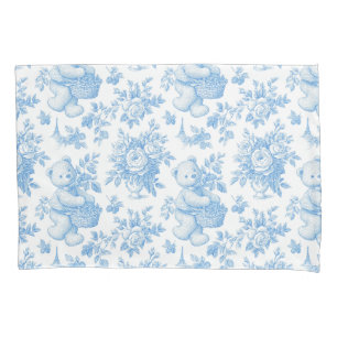 French Toile Floral Bear Baby Shower Pillowcase